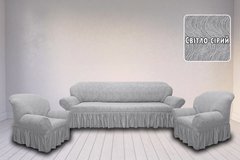 Фото Жакардовий чохол з спідницею для дивана та+ 2-х крісел Хвиля Світло - Сірий