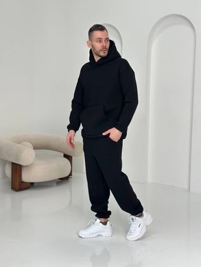 Фото Теплый мужской спортивный костюм Футер на флисе Черный