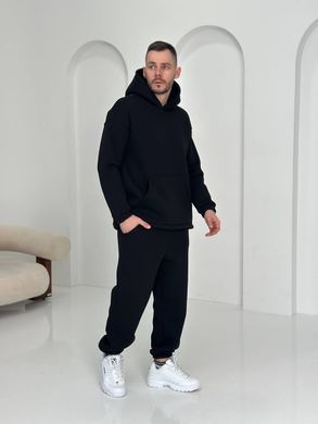 Фото Теплый мужской спортивный костюм Футер на флисе Черный