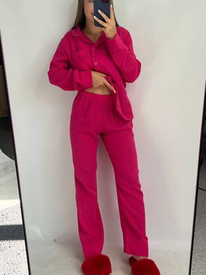 Фото Женская муслиновая пижама Брюки + Рубашка Малиновая