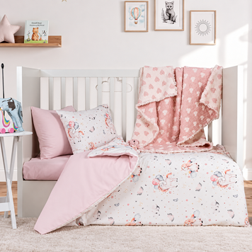 Фото Постільний набір плед та білизна для новонароджених Saheser Baby Pique Set Unicorn Pudra 41482