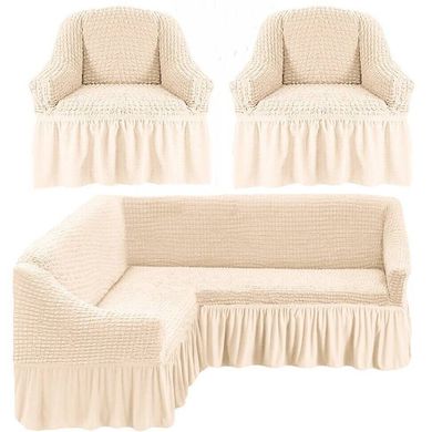 Фото Чехол для углового дивана + кресло с юбкой Turkey № 14 Кремовый