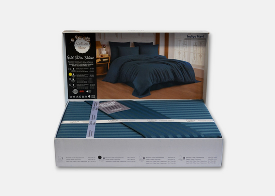 Фото Комплект постільної білизни Сатин Stripe Satin Cotton Shine Синій