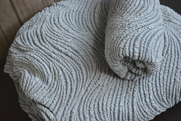 Фото Жаккардовый чехол с юбкой для дивана и 2-х кресел Волна Светло - Серый