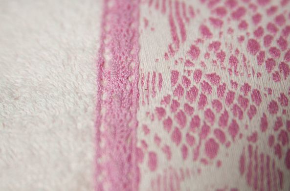 Фото Махровое полотенце с кружевом Romeo Soft 100% Хлопок 500г Crochet Розовое