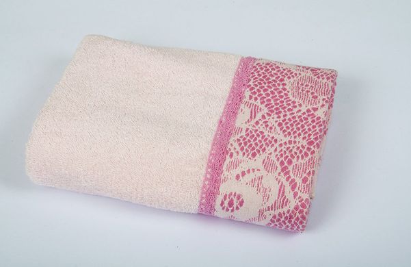 Фото Махровое полотенце с кружевом Romeo Soft 100% Хлопок 500г Crochet Розовое