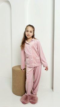 Фото Велюровий домашній дитячий костюм Рожева Пудра 213/24