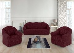 Фото Жаккардовый чехол для дивана и 2-х кресел Вензель Бордовый
