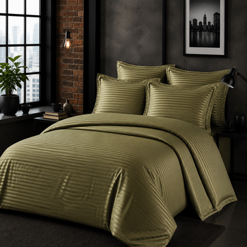 Фото Комплект постільної білизни Сатин Stripe Satin Cotton Shine Оливковий Haki Yesili