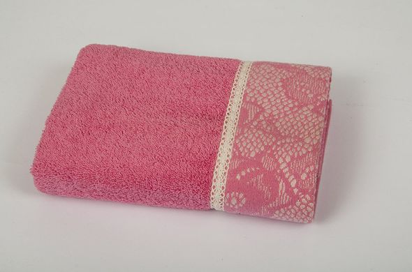 Фото Махровое полотенце с кружевом Romeo Soft 100% Хлопок 500г Crochet Ярко-розовое