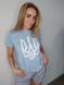 Фото №2 з 5 товару Патріотична жіноча футболка 100% Бавовна Тризуб Блакитна 084/22 блакитний