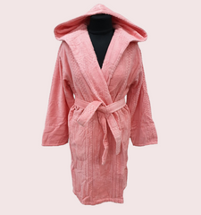 Фото Женский короткий халат с капюшоном велюр/махра 100%хлопок Gursan Розовый