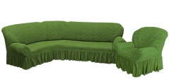Фото Жаккардовый чехол для углового дивана + кресло Вензель Зеленый