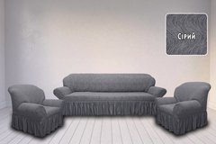 Фото Жакардовий чохол з спідницею для дивана та+ 2-х крісел Хвиля Сірий