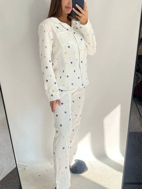 Фото Женская муслиновая пижама Брюки + Рубашка Синие Сердечки