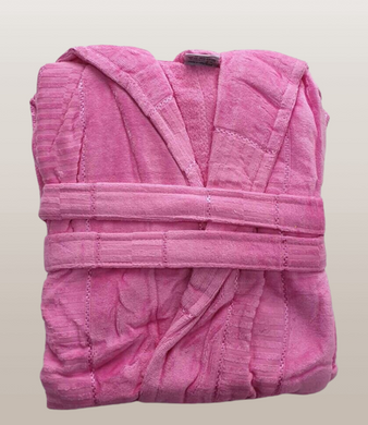 Фото Жіночий короткий халат з каптуром велюр/махра 100%бавовна Gursan Рожевий