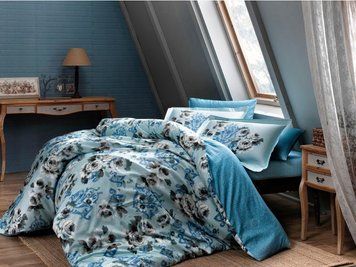 Фото Комплект постільної білизни TAC Сатин Digital 100% Бавовна Barock Mavi Блакитний V1