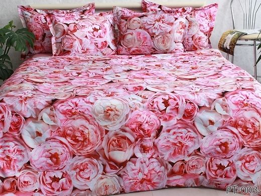 Фото Комплект постельного белья ТМ TAG Сатин Premium Розовые Пионы PT-003