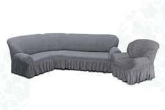 Фото Жаккардовый чехол для углового дивана + кресло Вензель Серый