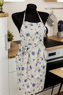 Фото Кухонный хлопковый передник Прованс Бежевый Синие Цветы