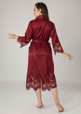 Фото Жіночий шовковий халат з мереживом Nusa 15055 Бордо