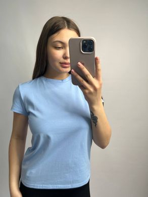 Фото Подовжена базова жіноча футболка 100% Бавовна Блакитнаа 126/23 блакитна