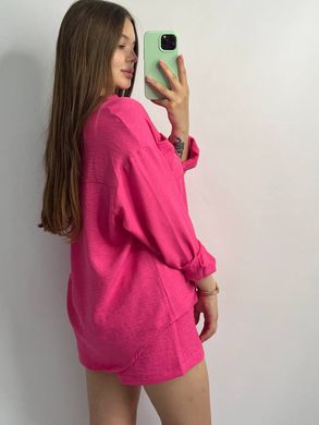 Фото Жіночий лляний костюм Шорти + Сорочка Рожевий 134/23 рожевий