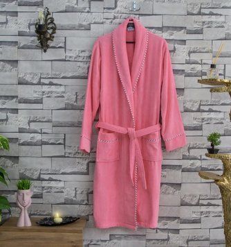 Фото Женский махровый халат шалевый 100% хлопок Pembe Розовый
