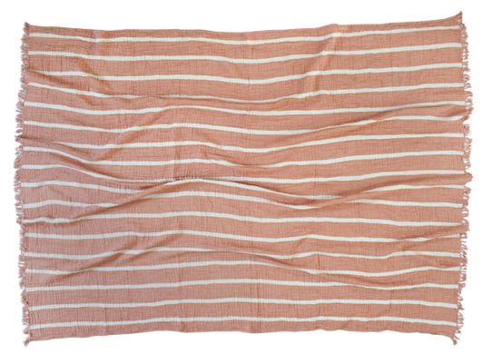 Фото Мусліновий плед-покривало Barine Cocoon Stripe Muslin Orange Помаранчевий