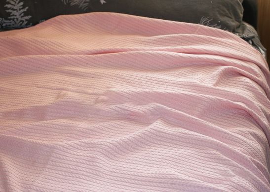Фото Вафельне простирадло покривало Selena 100% Бавовна Косички Рожева Пудра