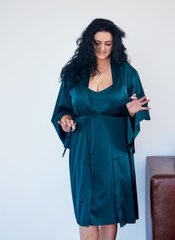 Фото Женский Шелковый набор халат с широким рукавом и рубашка Изумрудный 120