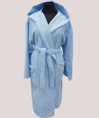 Фото Жіночій махровий халат с каптуром 100% Бавовна Турция Блакитний
