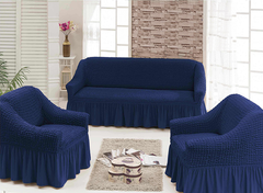 Фото Чохол для 2-х-3-х містного дивана + 2 крісла з спідницею Turkey № 12 Синій