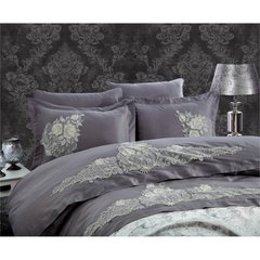 Фото Комплект постельного белья Dantela Vita Сатин с кружевом Jenna Antrasit Темно-серый