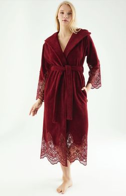 Фото Жіночий велюровий халат з мереживною обробкою Nusa 4150 Bordo Бордовий
