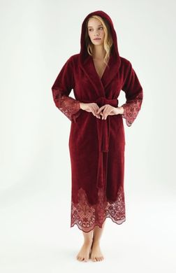 Фото Женский велюровый халат с кружевной отделкой Nusa 4150 Bordo Бордовый