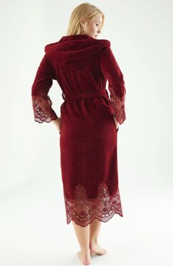 Фото Жіночий велюровий халат з мереживною обробкою Nusa 4150 Bordo Бордовий