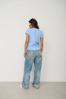 Фото Подовжена базова жіноча футболка 100% Бавовна Блакитнаа 126/23 блакитна