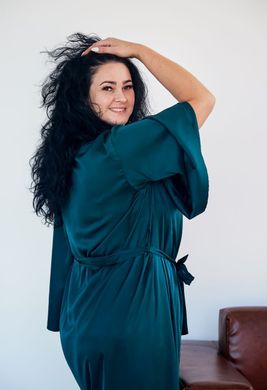 Фото Жіночий Шовковий набір халат з широким рукавом та сорочка Смарагдовий 120