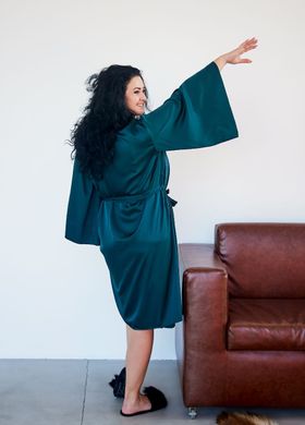 Фото Жіночий Шовковий набір халат з широким рукавом та сорочка Смарагдовий 120