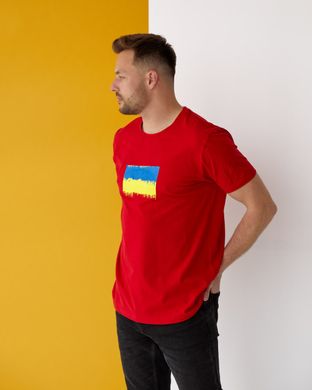 Фото Чоловіча патріотична футболка 100% Бавовна з прапором України Червона 082\22