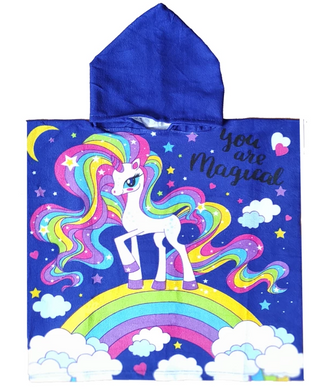 Фото Детское махровое полотенце-пончо с капюшоном Home Brand Единорог Синее