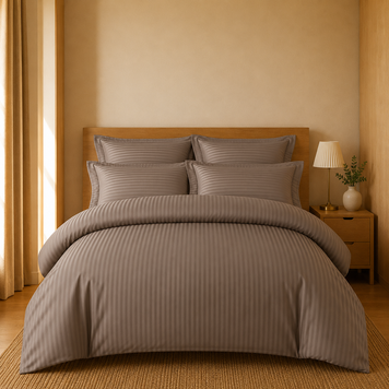 Фото Комплект постельного белья Satin Stripe 100% Хлопок Кофейный ST-1057