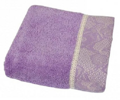 Фото Махровое полотенце с кружевом Romeo Soft 100% Хлопок 500г Crochet Лиловое