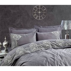 Фото Комплект постельного белья Dantela Vita Сатин с кружевом Valencia Antrasit Темно-серый