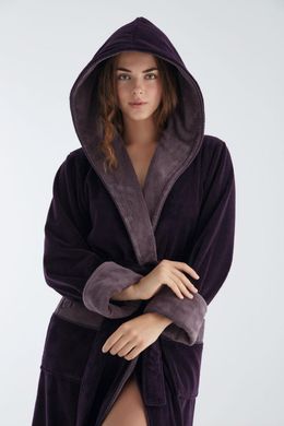 Фото Женский длинный халат Махра/Велюр с капюшоном Nusa 4145 Фиолетовый