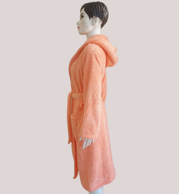 Фото Жіночий довгий махровий халат с каптуром Welsoft Zeron Ніжно-персиковий