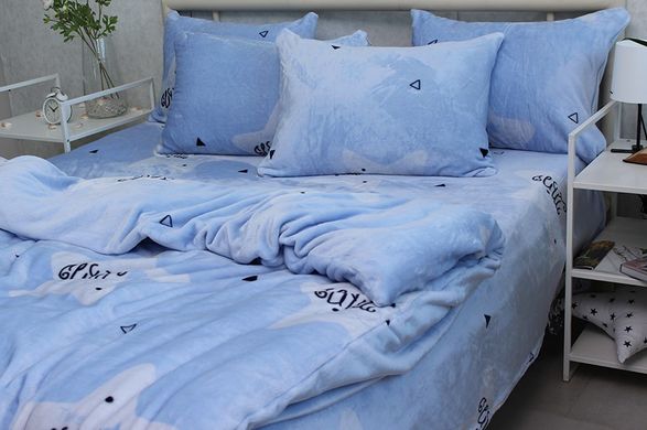 Фото Теплое велюровое постельное белье TAG Велсофт Голубые Звёзды ALM1903