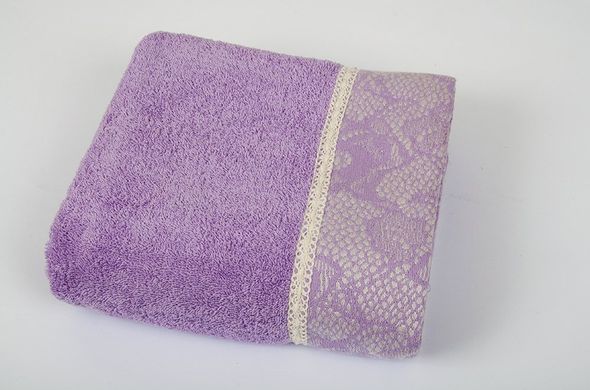 Фото Махровое полотенце с кружевом Romeo Soft 100% Хлопок 500г Crochet Лиловое