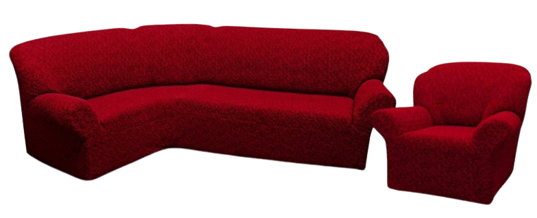 Фото Жакардовий чохол для кутового дивана + крісло Без Спідниці Вензель Бордовий